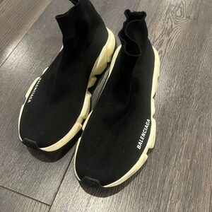 Balenciaga Black Sock-Style Trainers with Cream Sole